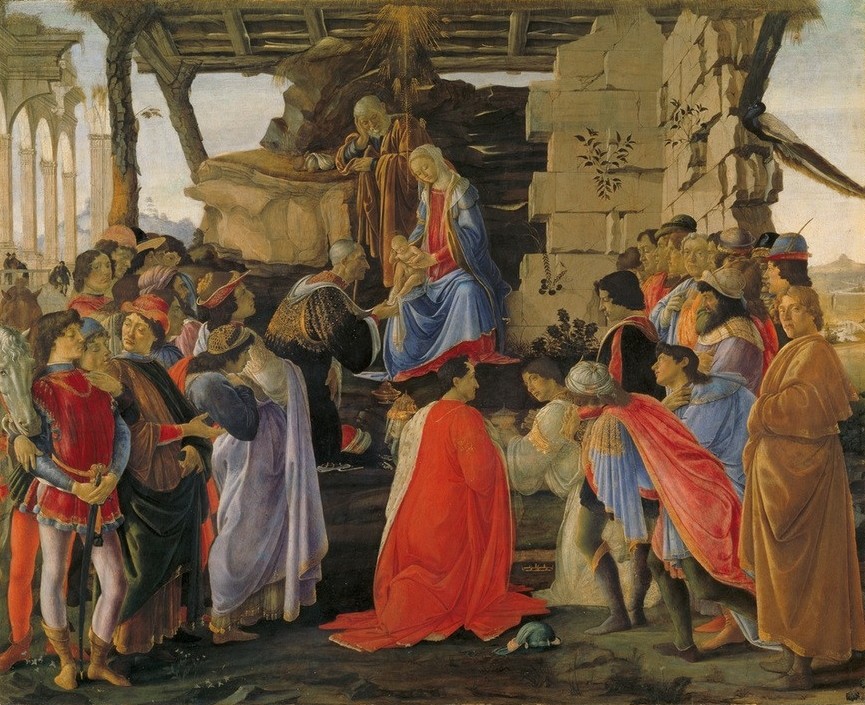 Sandro Botticelli, Die Anbetung der Könige (Christentum,Künstler,Maler (Künstler),Religion,Selbstbildnis,Renaissance,Maria Mit Kind,Neues Testament,Bibel,Anbetung Der Könige,Heilige Drei Könige (Neues Testament),Stall,Italienische Kunst,Kindheit Jesu,Frührenaissance)