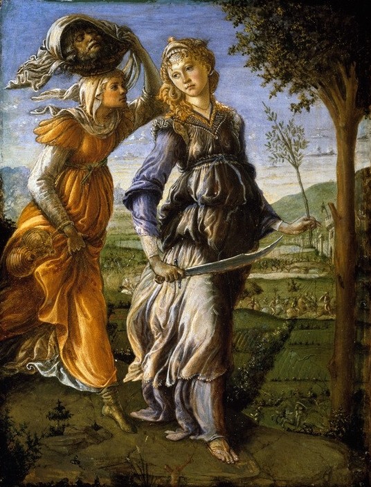Sandro Botticelli, Rückkehr der Judith nach Bethulia (Florentinische Kunst,Säbel,Toskanische Kunst,Waffe,Renaissance,Altes Testament,Bibel,Heldin,Italienische Kunst,Magd,Beute,Rückkehr,Judith Vor Dem Volke,Auf Dem Kopf Tragen,Jüdisch-Christlich)