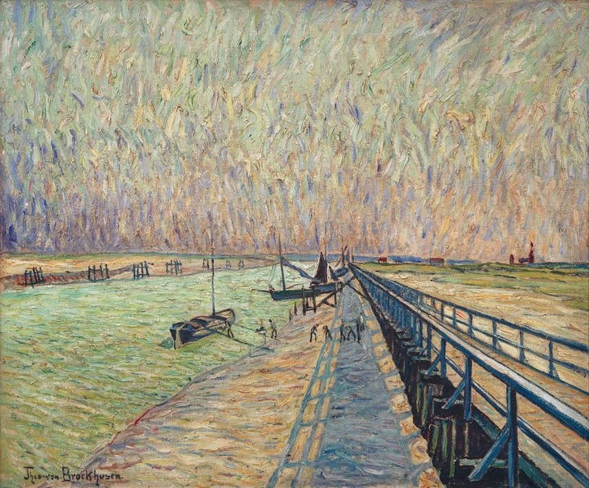 Theo von Brockhusen, Landungsbrücke in Nieuport (Deutsche Kunst,Geographie,Landungsbrücke,Landschaft,Impressionismus,Ebbe,Topographie)