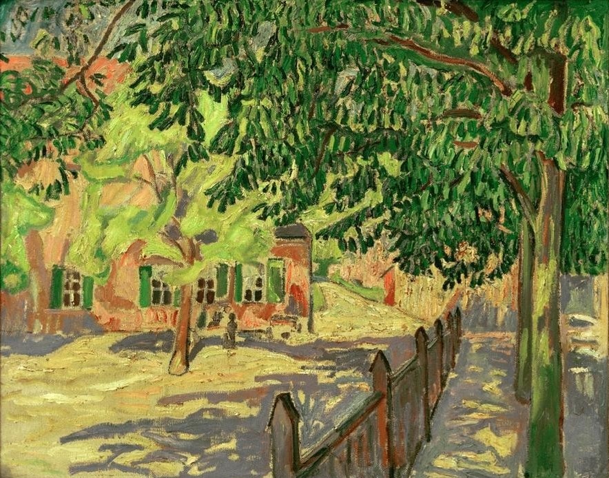 Theo von Brockhusen, Gasthaus Baumgartenbrück (Deutsche Kunst,Gasthaus,Gastronomie,Landschaft,Impressionismus,Zaun)
