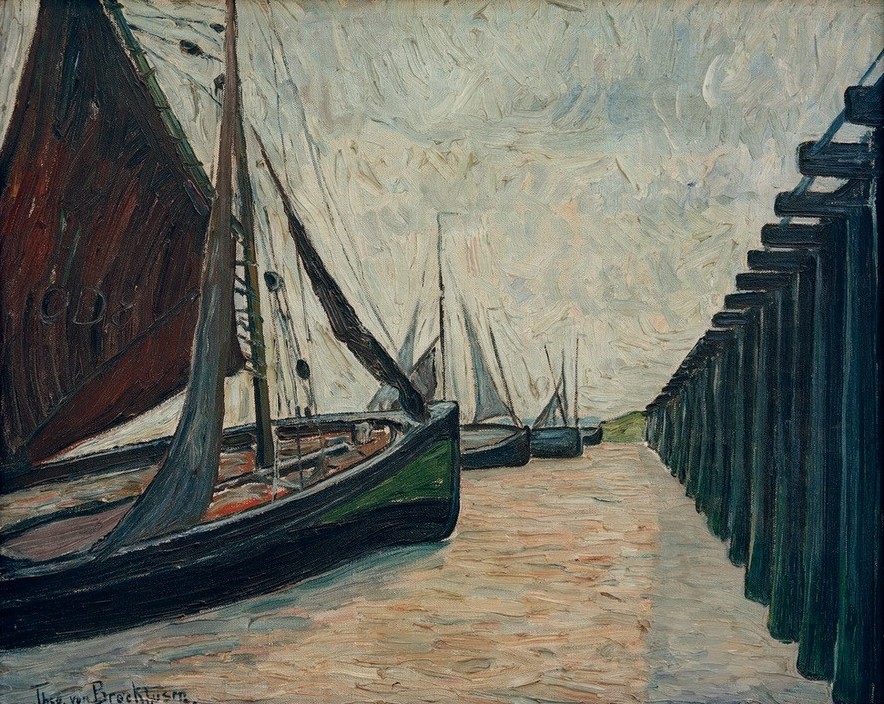 Theo von Brockhusen, Segelboot in Nieuport (Deutsche Kunst,Hafen,Schiffstypen,Fischerboot,Impressionismus,Segelboot,Schifffahrt)