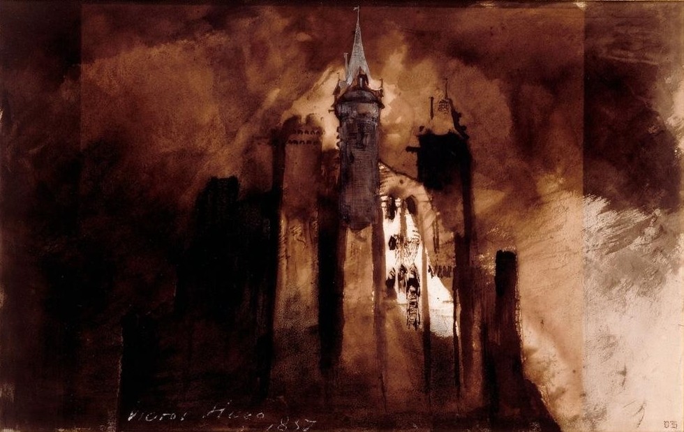 Victor Hugo, Le burg dans l’orage. (Burg (Bauwerk),Festung,Gewitter,Turm,Französische Kunst,Person,Befestigung)