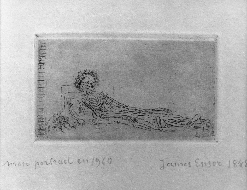 James Ensor, Mon portrait en 1960 (Künstler,Leiche,Maler (Künstler),Mann,Skelett,Selbstbildnis,Symbolismus,Verwesung,Belgische Kunst,Person)