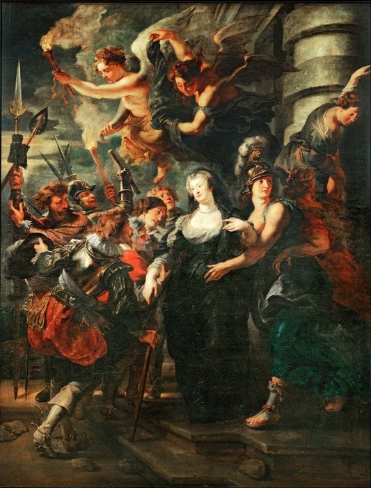 Peter Paul Rubens, Die Flucht von Blois in der Nacht vom 21./22. Februar 1619 (Flämische Kunst,Geschichte,Königin,Szene,Barock,Flucht,Niederländische Kunst,Genius,Kleidung (Allgemein),Person)