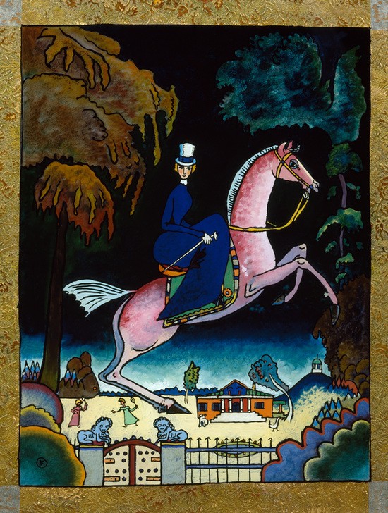 Wassily Kandinsky, Amazone mit Löwen (Amazone, Frau, Pferd, Freizeit, Reitkleidung, Russische Kunst, Reiterin, Ausritt Levade, Damensitz, Wohnzimmer, Treppenhaus, Wunschgröße, Klassische Moderne, bunt)