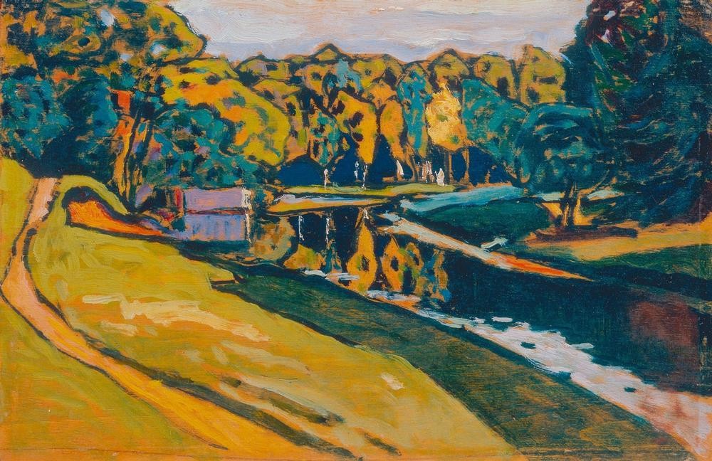 Wassily Kandinsky, Der Herbst (Herbst, Jahreszeiten, Expressionismus, Landschaft, Fluss, Wald, Russische Kunst, Wunschgröße, Wohnzimmer, Treppenhaus, Esszimmer, bunt)