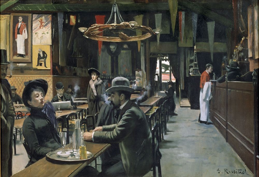 Santiago Rusinol, Café de Montmartre (Kaffee,Cafeteria,Kellner,Absinth,Cafe,Pulverdampf,Katalanische Kunst,Dienstleistung,Restaurant,Lokal,Cafe,Kneipe,Zorn,Pub)