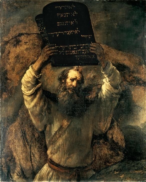 Rembrandt Harmenszoon van Rijn, Moses zerschmettert die Gesetzestafeln (Barock,Altes Testament,Bibel,Zehn Gebote,Niederländische Kunst,Gesetzestafeln,Tanz Um Das Goldene Kalb,Holländische Kunst,Choleriker,Zerschmettern,Jüdisch-Christlich,Zorn)