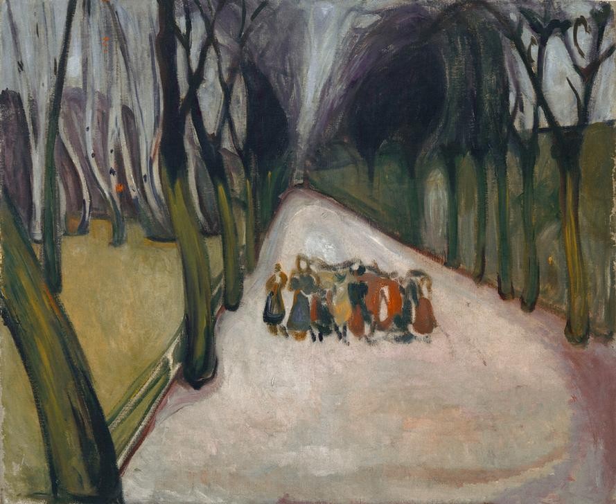 Edvard Munch, Kinder in der Allee (Allee,Ausflug,Kind,Kunst,Pädagogik,Schulweg,Strasse (Allgemein),Expressionismus,Fussgänger,Kinderleben,Schulkind)