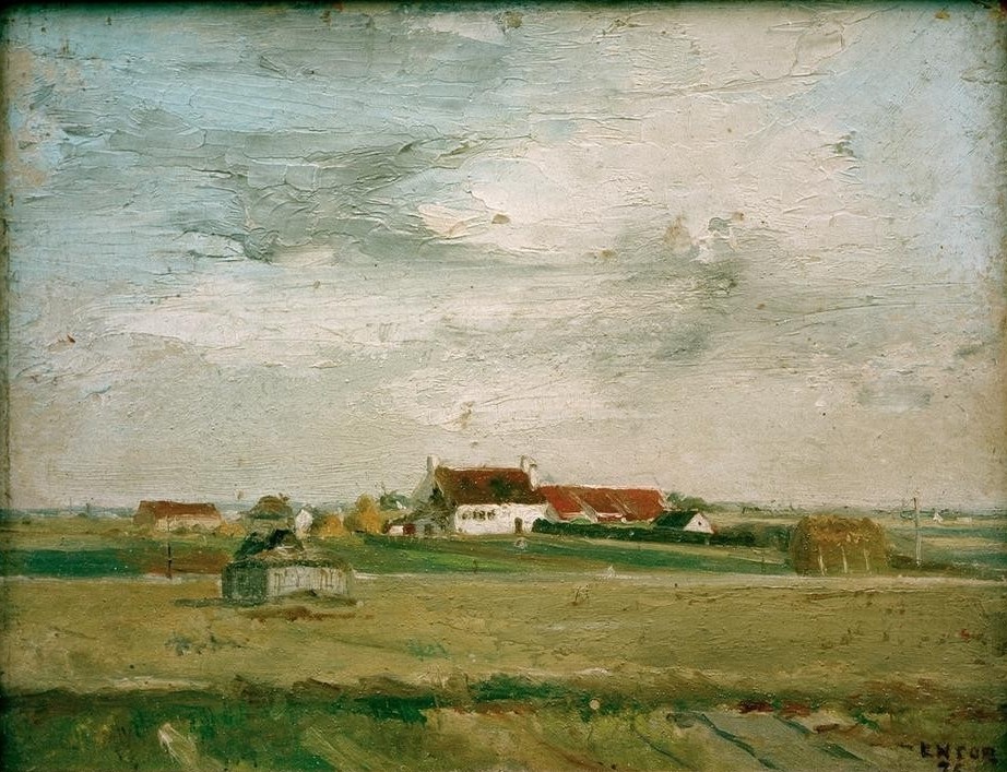 James Ensor, Vue de la plaine flamande (Haus,Himmel (Natur),Kunst,Landschaft,Ebene,Belgische Kunst)