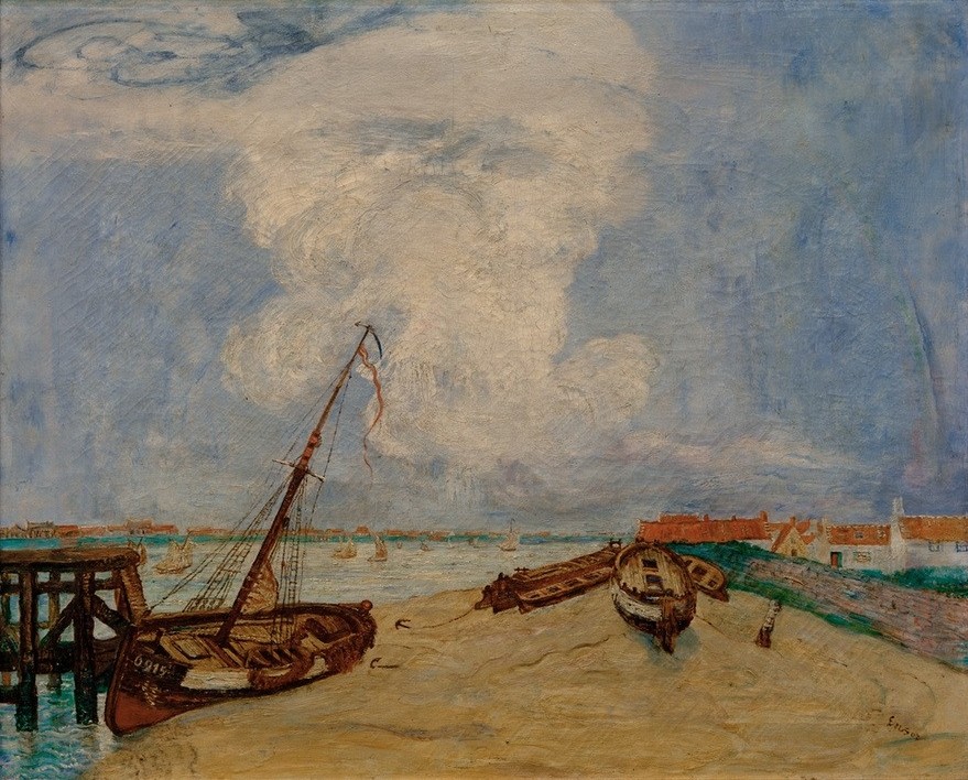 James Ensor, Barques échouées (Boot,Kunst,Landschaft,Strand,Fischerboot,Meer,Symbolismus,Belgische Kunst)