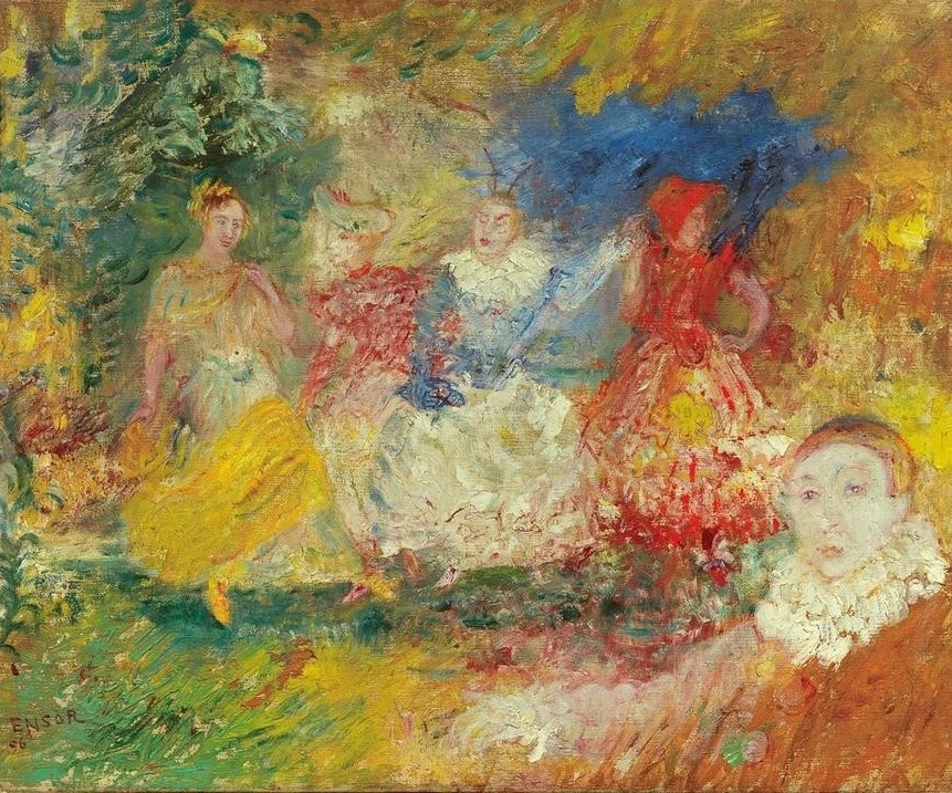 James Ensor, Les Ballerines (Ballett,Kunst,Musik,Tänzerin,Szene,Tanz,Theater,Symbolismus,Phantastische Kunst,Pierrot,Belgische Kunst,Ballerina)