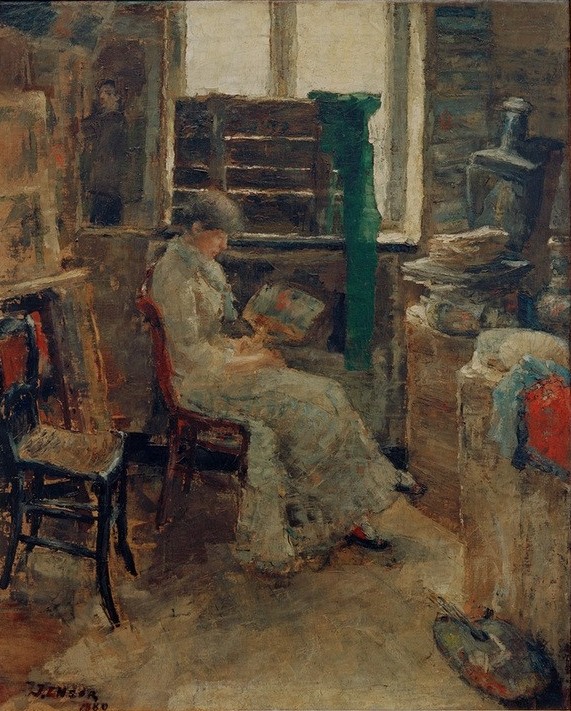James Ensor, Une Coloriste (Frau,Kunst,Mensch,Impressionismus,Portrait,Interieur,Belgische Kunst,Sitzen)