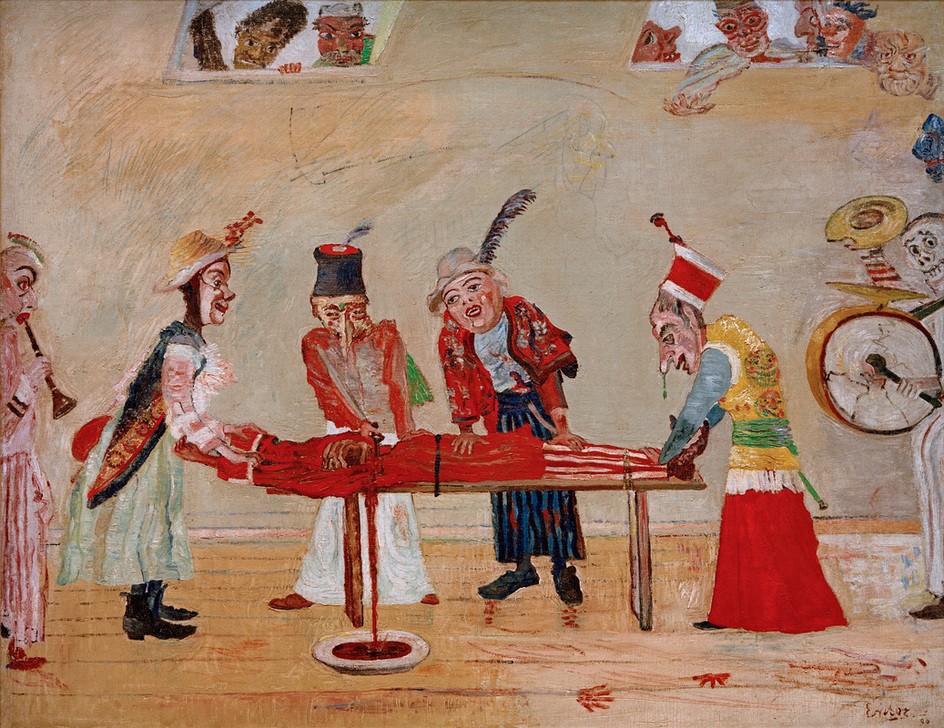 James Ensor, L’Assassinat (Blut,Folter,Kunst,Maskerade,Recht,Symbolismus,Grausamkeit,Mord,Phantastische Kunst,Belgische Kunst,Sadismus,Zuschauer,Kriminalität,Schaulust,Signatur,Verbrechen)