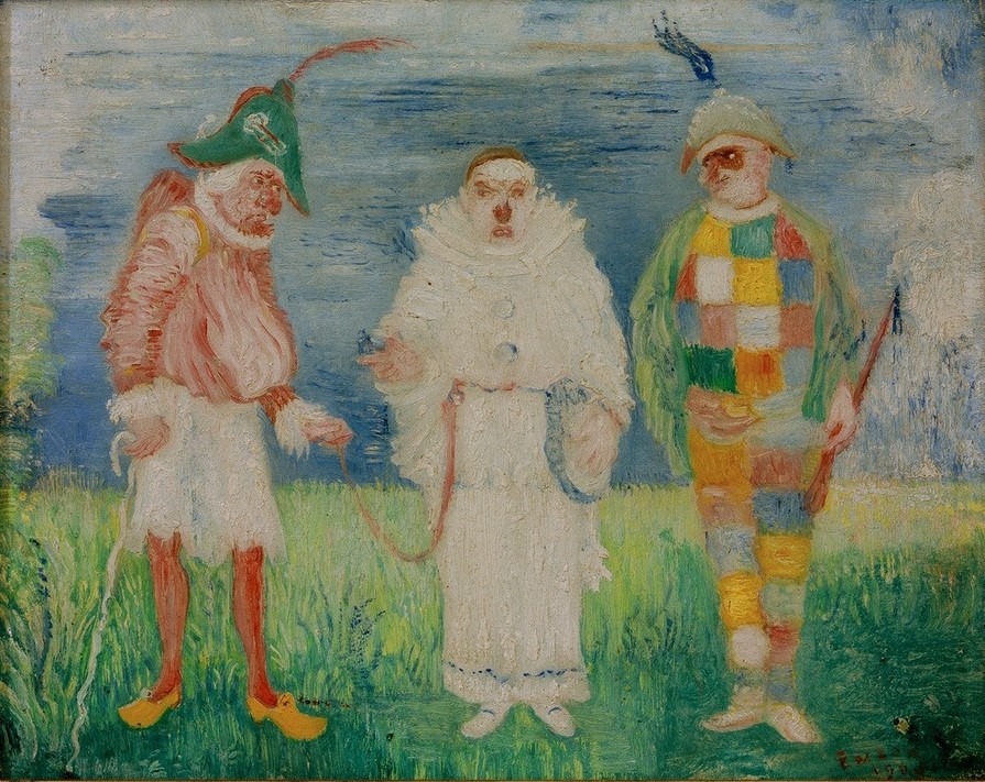 James Ensor, L’Arrestation de Pierrot (Feste,Kalenderfeste,Kunst,Maskerade,Recht,Theater,Verhaftung,Symbolismus,Kostüm (Verkleidung),Komödie,Pierrot,Belgische Kunst,Karneval)