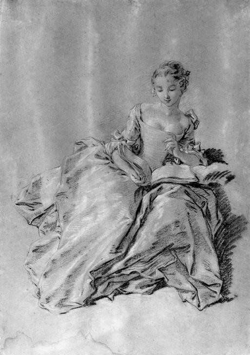 Jean-Baptiste Oudry, Femme assise et lisant (Buch,Frau,Kunst,Leser,Literatur,Rokoko,Portrait,Lesen (Allgemein),Kopie,Französische Kunst,Leserin,Sitzen)