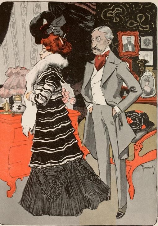 Ferdinand von Reznicek, Moderne Ehen. / (…) das eine wünscht’ ich dir: ich wäre zwanzig Jahre jünger und du würdest Mutter! (Damenmode,Deutsche Kunst,Jugendstil,Karikatur,Liebe Und Ehe,Mode,Ungleiches Paar,Jahrhundertwende,Eheleben)