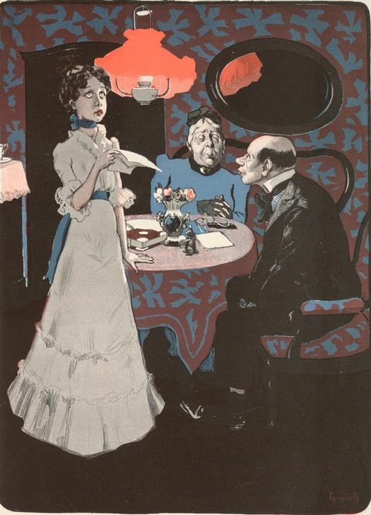 nach Ferdinand von Reznicek, Die Mutter der Naiven ... (Deutsche Kunst,Jugendstil,Karikatur,Mode,Regisseur,Schauspielerin,Schauspieler,Theater,Jahrhundertwende,Vorsprechen)