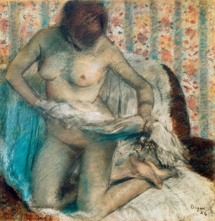 Edgar Degas, Nach dem Bade (Körperpflege,Bad,Frau,Kunst,Impressionismus,Akt,Französische Kunst,Frauenleben,Abtrocknen,Intimsphäre,Badetuch)
