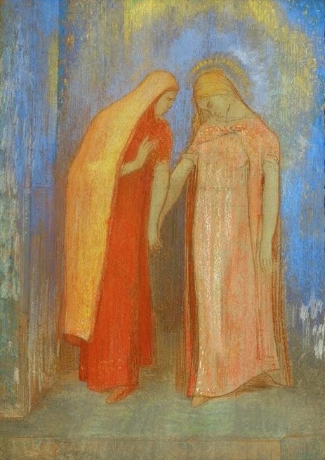 Odilon Redon, Mystisches Gespräch (Christentum,Religion,Symbolismus,Maria Mit Kind,Neues Testament,Bibel,Jungfrau,Heimsuchung,Französische Kunst,Kindheit Jesu)