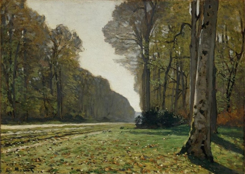 Claude Monet, Le Pavé de Chailly, forêt de Fontainebleau (dit autrefois à (Kunst,Landstrasse,Landschaft,Strasse (Allgemein),Wald,Laubwald,Impressionismus,Baum,Französische Kunst,Schneise)