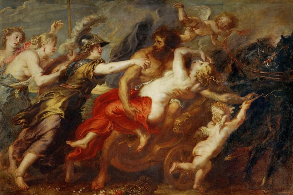 Peter Paul Rubens, Der Raub der Proserpina (Flämische Kunst,Helm,Kunst,Mädchen,Mythologie,Entführung,Barock,Akt,Putto,Portrait,Frauenraub,Vergewaltigung,Niederländische Kunst,Genius,Sexualität,Göttin,Unterwelt,Kopf,Sturmhaube,Griechisch-Römische Mythologie)
