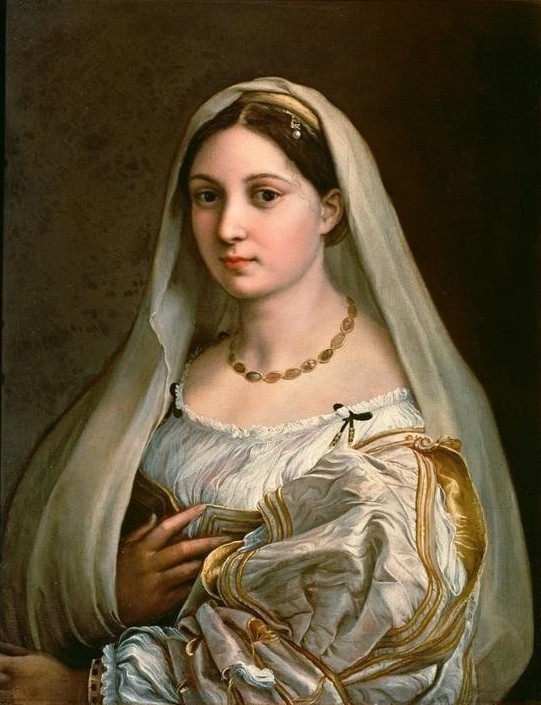 Raffael, La Velata (Damenmode,Frau,Mensch,Mode,Schönheit,Renaissance,Schleier,Portrait,Halskette,Italienische Kunst,Junge Frau,Brustbild)