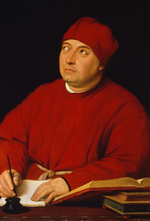 Raffael, Porträt des Tommaso Fedra Inghirami (Dichter,Kunst,Literatur,Mann,Schreiber,Schreiben Und Schrift,Redner,Renaissance,Portrait,Schielen,Humanismus,Italienische Kunst,Schreibfeder,Tintenfass,Person)