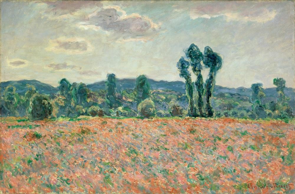 Claude Monet, Feld mit Mohnblumen (Jahreszeiten,Kunst,Landschaft,Sommer,Impressionismus,Mohn,Französische Kunst,Feld,Feldblume,Blume,Signatur)