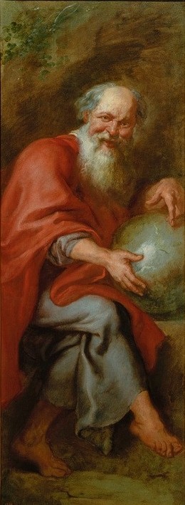 Peter Paul Rubens, Demokrit, der lachende Philosoph (Flämische Kunst,Globus,Mann,Philosoph,Barock,Lachen,Philosophie,Portrait,Niederländische Kunst,Weltkugel,Person)