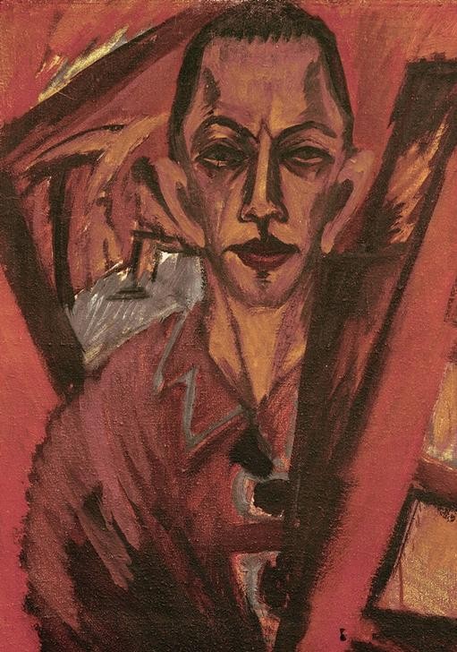 Ernst Ludwig Kirchner, Selbstbildnis (Bildhauer,Deutsche Kunst,Grafiker,Künstler,Kunst,Maler (Künstler),Mann,Selbstbildnis,Portrait,Expressionismus,Die Brücke,Brustbild,Person)