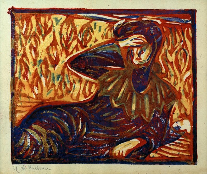 Ernst Ludwig Kirchner, Ruhendes Mädchen mit Kopfschmerzen (Deutsche Kunst,Frau,Krankheit,Kunst,Medizin,Expressionismus,Die Brücke,Schmerz,Kopfschmerz,Migräne,Frauenleben)