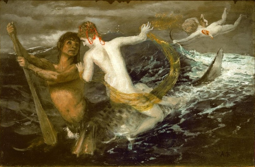 Arnold Böcklin, Triton, eine Nereide auf dem Rücken tragend (Deutsche Kunst,Kunst,Liebe,Mythologie,Meer,Fabelwesen,Schweizerische Kunst,Ruder,Deutschrömer,Griechisch-Römische Mythologie)