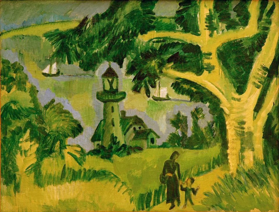 Ernst Ludwig Kirchner, Der Leuchtturm auf Fehmarn (Deutsche Kunst,Kunst,Landschaft,Leuchtturm,Expressionismus,Die Brücke)