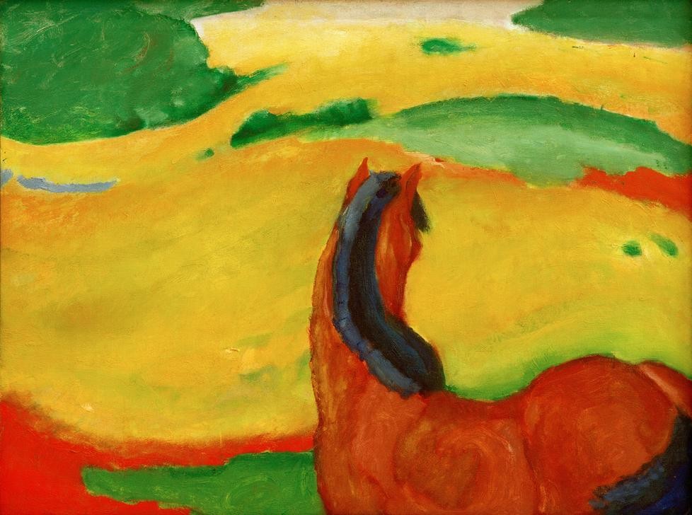Franz Marc, Pferd in der Landschaft (Deutsche Kunst,Kunst,Landschaft,Pferd (Tier),Zoologie,Expressionismus,Der Blaue Reiter,Tier)