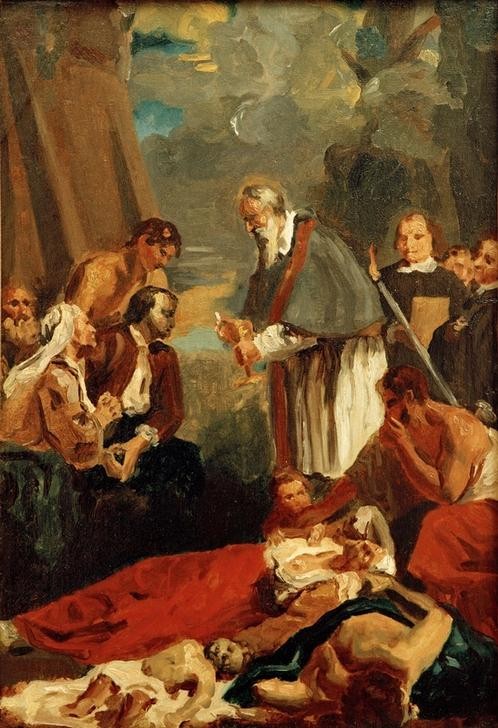 Eugene Delacroix, Die Pest in Mailand 1576 (Geschichte,Krankheit,Medizin,Pest (Krankheit),Szene,Kopie,Französische Kunst,Epidemie,Kommunion,Person)