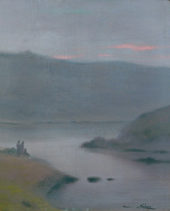 Maurice Chabas, Paysage (Landschaft, Symbolismus, Fluss, Nebel, Dunst, Dämmerung, mystisch, diffus, Malerei, Wunschgröße, Wohnzimmer, Schlafzimmer, bunt)