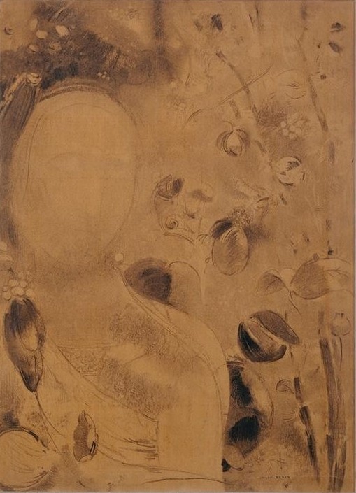 Odilon Redon, Fleurs et visage (Frau,Kunst,Mädchen,Mensch,Symbolismus,Vision,Portrait,Französische Kunst,Kopf,Blume)