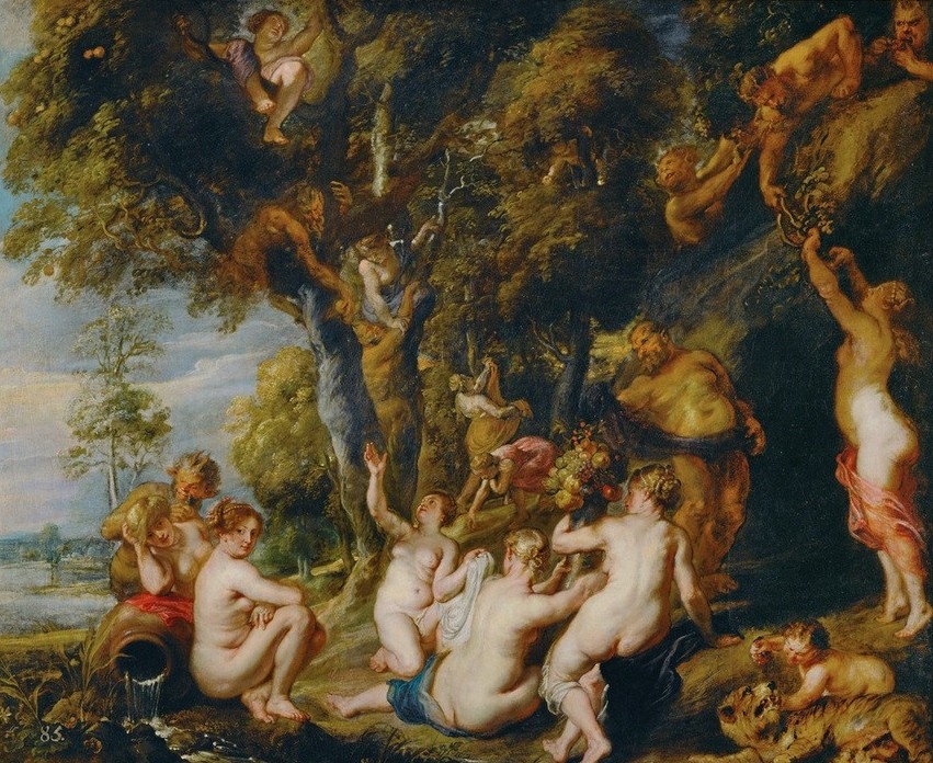 Peter Paul Rubens, Nymphen und Satyrn (Flämische Kunst,Frau,Kunst,Mädchen,Mythologie,Wasser,Nymphe,Barock,Akt,Tiger,Portrait,Baum,Satyr,Nixe,Niederländische Kunst,Quellnymphe,Kopf,Griechisch-Römische Mythologie)