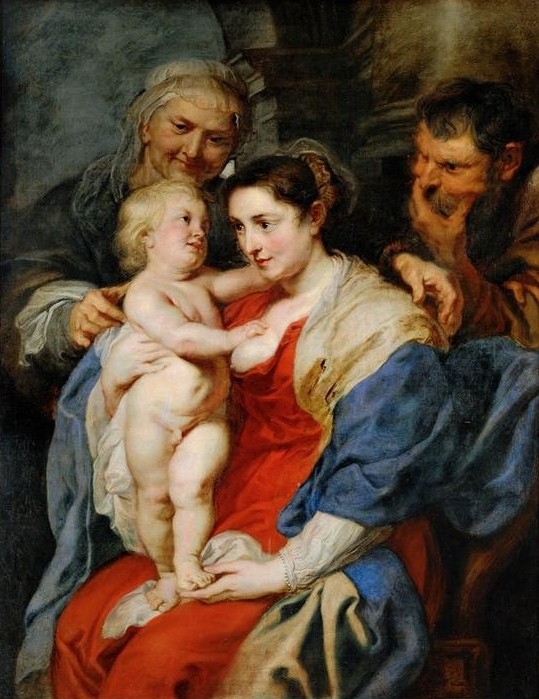 Peter Paul Rubens, Die heilige Familie mit der heiligen Anna (Christentum,Flämische Kunst,Kunst,Religion,Barock,Heilige Familie,Maria Mit Kind,Bibel,Jungfrau,Niederländische Kunst,Jesusknabe,Heilige Sippe)
