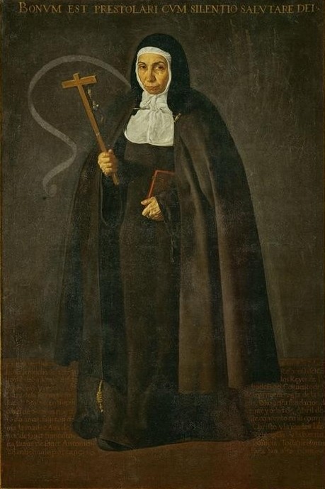 Diego Rodriguez de Silva y Velasquez, Mutter Jerónima de la Fuente (Christentum,Frau,Kirche,Kreuz,Kult,Kunst,Mädchen,Religion,Alter,Mission,Barock,Portrait,Nonne,Spanische Kunst,Äbtissin,Kleidung (Allgemein),Kopf,Ordenstracht,Messgewand,Person,Franziskanerin)