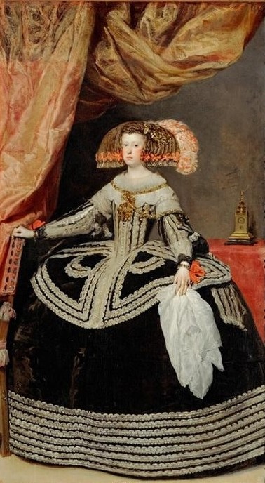 Diego Rodriguez de Silva y Velasquez, Königin Maria Anna (Damenmode,Frau,Geschichte,Königin,Mädchen,Mode,Schmuck,Barock,Portrait,Habsburger,Staatsportrait,Taschentuch,Haarschmuck,Kleidung (Allgemein),Kopf,Person,Frisur)