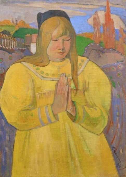 Paul Gauguin, Jeune Chrétienne (Christentum,Gebet,Kind,Kult,Landschaft,Mädchen,Religion,Portrait,Französische Kunst,Kleidung (Allgemein),Frömmigkeit,Händefalten,Synthetismus)