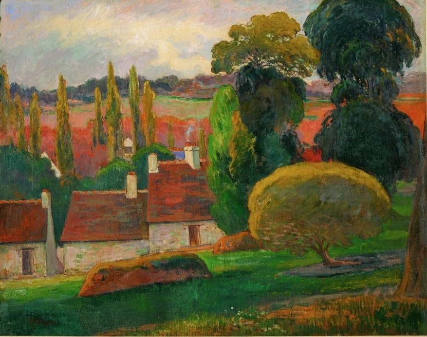 Paul Gauguin, Une ferme en Bretagne (Bauernhaus,Kunst,Landschaft,Baum,Pappel,Synthetismus)