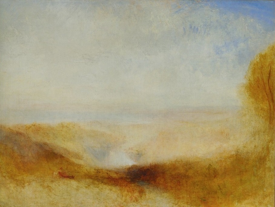 JOSEPH MALLORD WILLIAM TURNER, Landschaft mit Fluß und Bucht in der Ferne (Kunst,Landschaft,Strand,Impressionismus,Fluss,Englische Kunst,Bucht,Romantik)