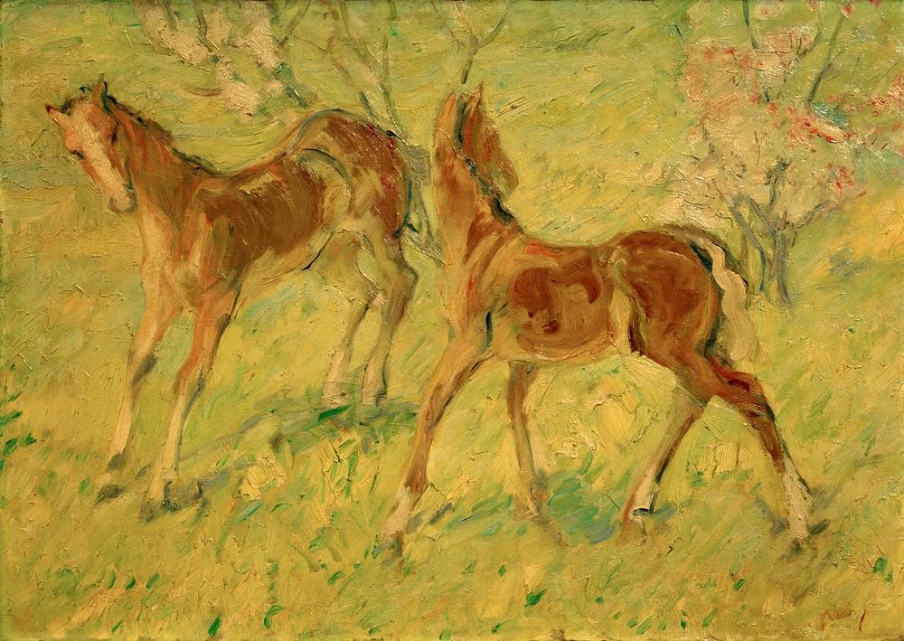Franz Marc, Fohlen auf der Weide (Springende Fohlen) (Deutsche Kunst,Pferd (Tier),Zoologie,Impressionismus,Jahrhundertwende,Fohlen)