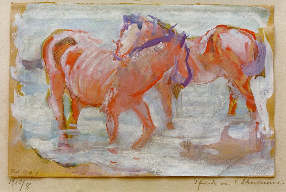 Franz Marc, Pferde in der Schwemme (Deutsche Kunst,Pferd (Tier),Zoologie,Pferdeschwemme)