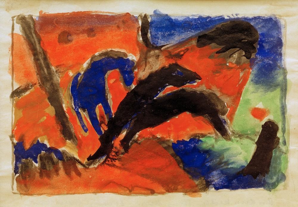 Franz Marc, Zwei Pferde (Springende Pferde) (Deutsche Kunst,Pferd (Tier),Zoologie,Expressionismus,Der Blaue Reiter)