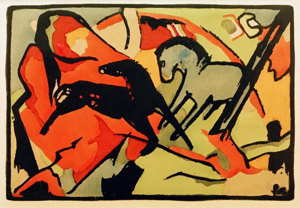Franz Marc, Zwei Pferde (Deutsche Kunst,Pferd (Tier),Zoologie,Expressionismus,Der Blaue Reiter)