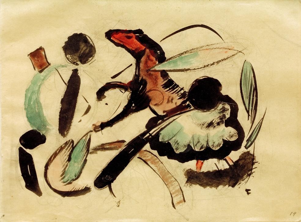 Franz Marc, Springendes Pferd mit pflanzlichen Formen (Deutsche Kunst,Pferd (Tier),Zoologie,Expressionismus,Der Blaue Reiter)